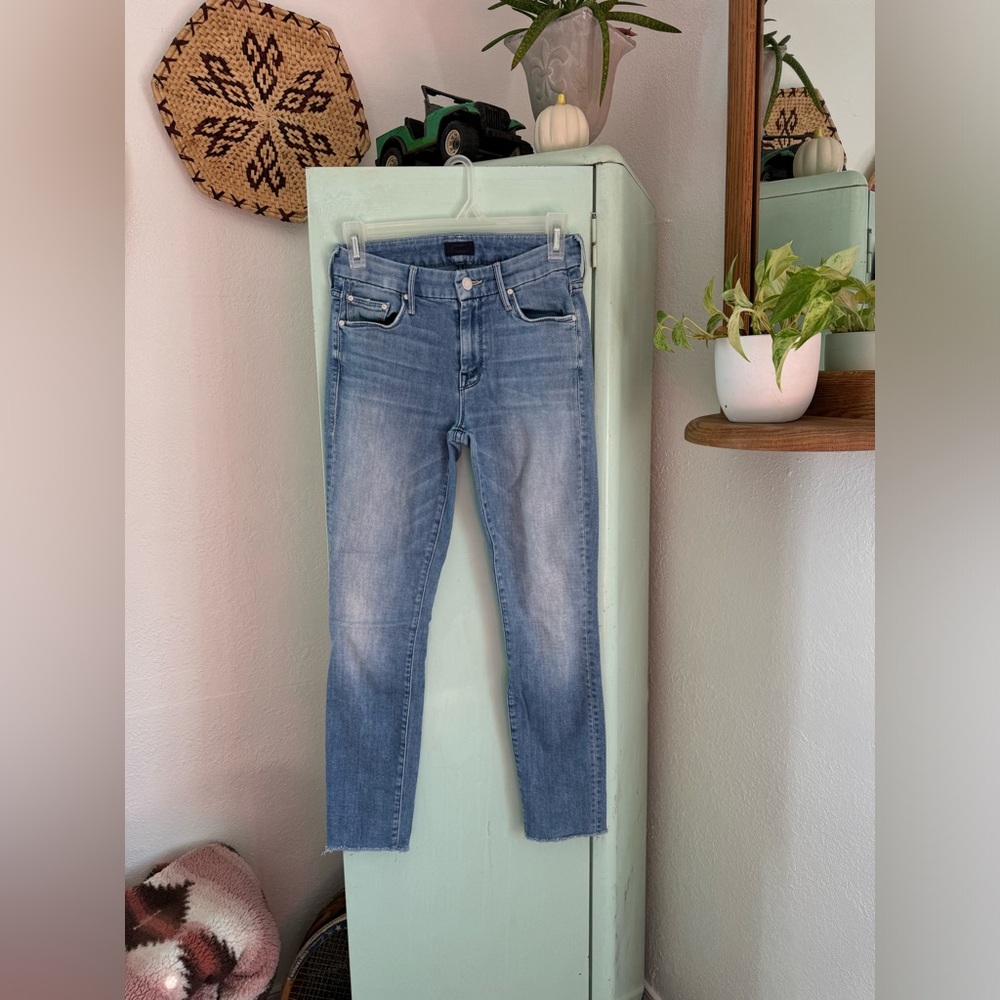 Mother Ankle Fray Jeans, Size 25, Light Wash